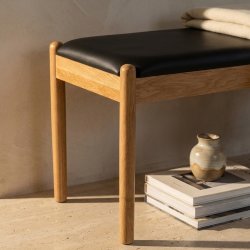 NordicLine Bænk, eg, polstret sæde, natur/sort