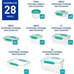 Sistema Klip It+ opbevaringsboks, 28 dele, teal