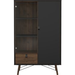 Serveline vitrineskab 2 døre/1 skuffe, sort/valnød