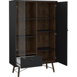 Serveline vitrineskab 2 døre/1 skuffe, sort/valnød