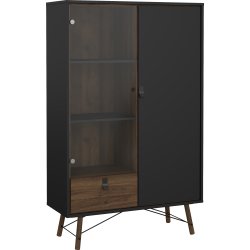 Serveline vitrineskab 2 døre/1 skuffe, sort/valnød