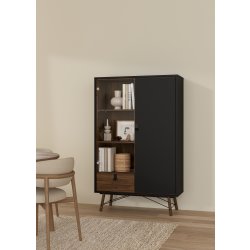 Serveline vitrineskab 2 døre/1 skuffe, sort/valnød