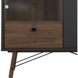 Serveline vitrineskab 2 døre/1 skuffe, sort/valnød