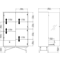 Serveline vitrineskab 2 døre/1 skuffe, sort/valnød