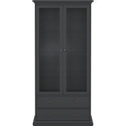 Serveline vitrineskab 2 døre/2 skuffer, mat grå