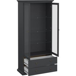 Serveline vitrineskab 2 døre/2 skuffer, mat grå