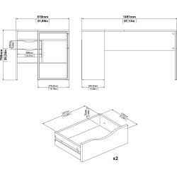 Small Officeline hjørneskrivebord 2 skuf, grå/hvid