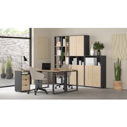 Small Officeline hjørneskrivebord 3 skuf, eg/grå