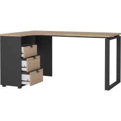Small Officeline hjørneskrivebord 3 skuf, eg/grå