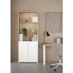 Small Officeline høj bogreol m/2 låger, hvid/eg