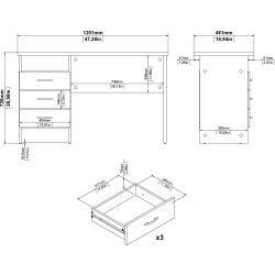 Small Officeline skrivebord 3 skuffer håndt., hvid