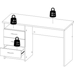Small Officeline skrivebord 3 skuffer håndt., hvid