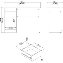 Small Officeline skrivebord 3 skuffer, eg