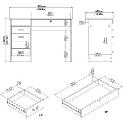 Small Officeline skrivebord 5 skuffer/1 lås, hvid