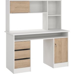 Small Officeline skrivebord m/overdel, eg/hvid