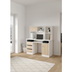 Small Officeline skrivebord m/overdel, eg/hvid