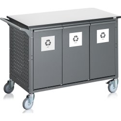 Affaldssorteringsvogn, 6 beholdere, 300 L., grå