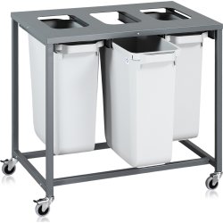 Sorteringsvogn Light, 3 beholdere, 180 L.