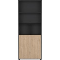 Small Officeline høj bogreol m/2 låger, grå/eg