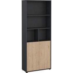 Small Officeline høj bogreol m/2 låger, grå/eg