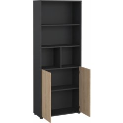 Small Officeline høj bogreol m/2 låger, grå/eg