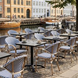 Marseille Havestol, flet/alu, UV, stabelbar, blå