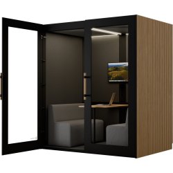 PhoneAlone Mødeboks, 4 pers., Sort/ Eg lameller