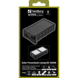 Sandberg Powerbank m. solcelle - CampLED 20000 mAh