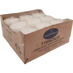 Fyrfadslys i plast kop, veg.stearin, hvid, 18 stk.