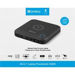 Sandberg All-in-1 Laptop Powerbank, 25000 mAh