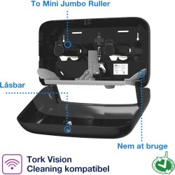 Tork T2 Twin Dispenser MiniJumbo Toiletpapir, Sort