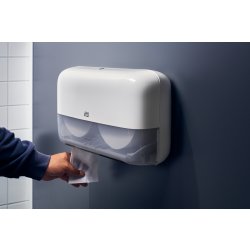Tork T2 Twin Dispenser MiniJumbo Toiletpapir, Hvid