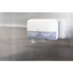 Tork T2 Twin Dispenser MiniJumbo Toiletpapir, Hvid
