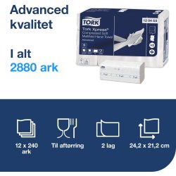 Tork H2 Compressed Adv. Håndklædeark Z-fold, 12 pk