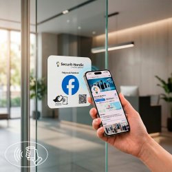 Skilt m/chip selvklæb kvadrat, eget logo, Facebook