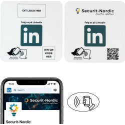 Skilt m/chip selvklæb kvadrat, eget logo, LinkedIn