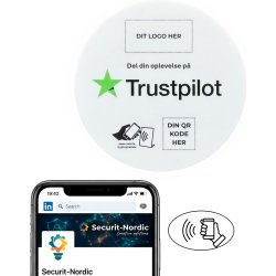 Skilt m/chip selvklæb rund, eget logo, Trustpilot