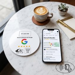 Skilt m/chip selvklæb rund, eget logo, Google