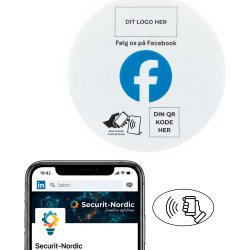 Skilt m/chip selvklæb rund, eget logo, Facebook