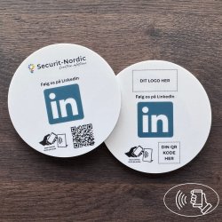 Skilt m/chip selvklæb rund, eget logo, LinkedIn