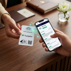 Skiltepakke m/chip, 3 stk, eget logo, Trustpilot