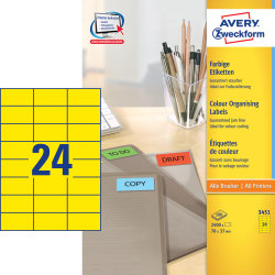 Avery 3451 farvede etiketter, 70 x 37mm, gul