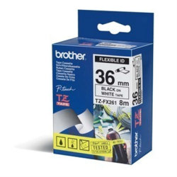 Brother TZe-FX261 labeltape 36mm, sort på hvid