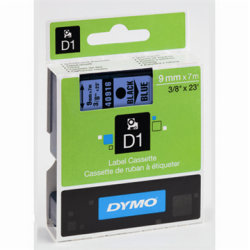 Dymo D1 labeltape 9mm, sort på blå