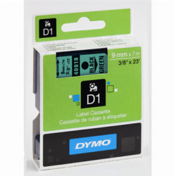 Dymo D1 labeltape 9mm, sort på grøn