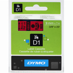 Dymo D1 labeltape 9mm, sort på rød