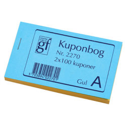 Kuponbog 100 blade, str. 130x70 mm, gul