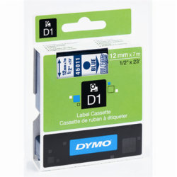 Dymo D1 labeltape 12mm, blå på klar