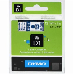 Dymo D1 labeltape 12mm, blå på klar