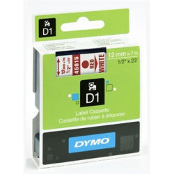 Dymo D1 labeltape 12mm, rød på hvid